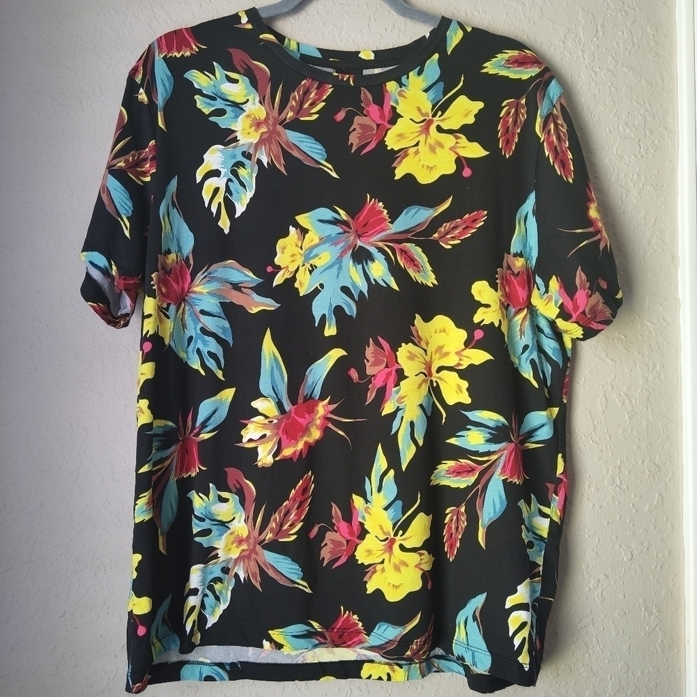 H&M Tropical Hawaiian Floral Top T-shirt Size L